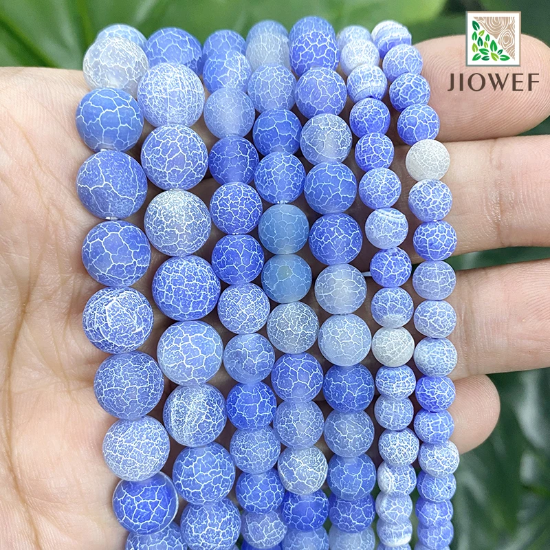 

Natural Stone Frost Crab Cracked Blue Agates Round Beads 6/8/10mm For Jewelry Making Diy Women's Bracelet Earrings 15" Strand