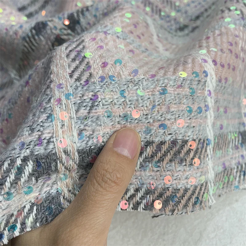 

Classic Pink Weave Light and Luxurious Rough Flower Nylon Sequin Fabric Fashionable Autumn Winter Clothing Coat Suit Warm Fabric