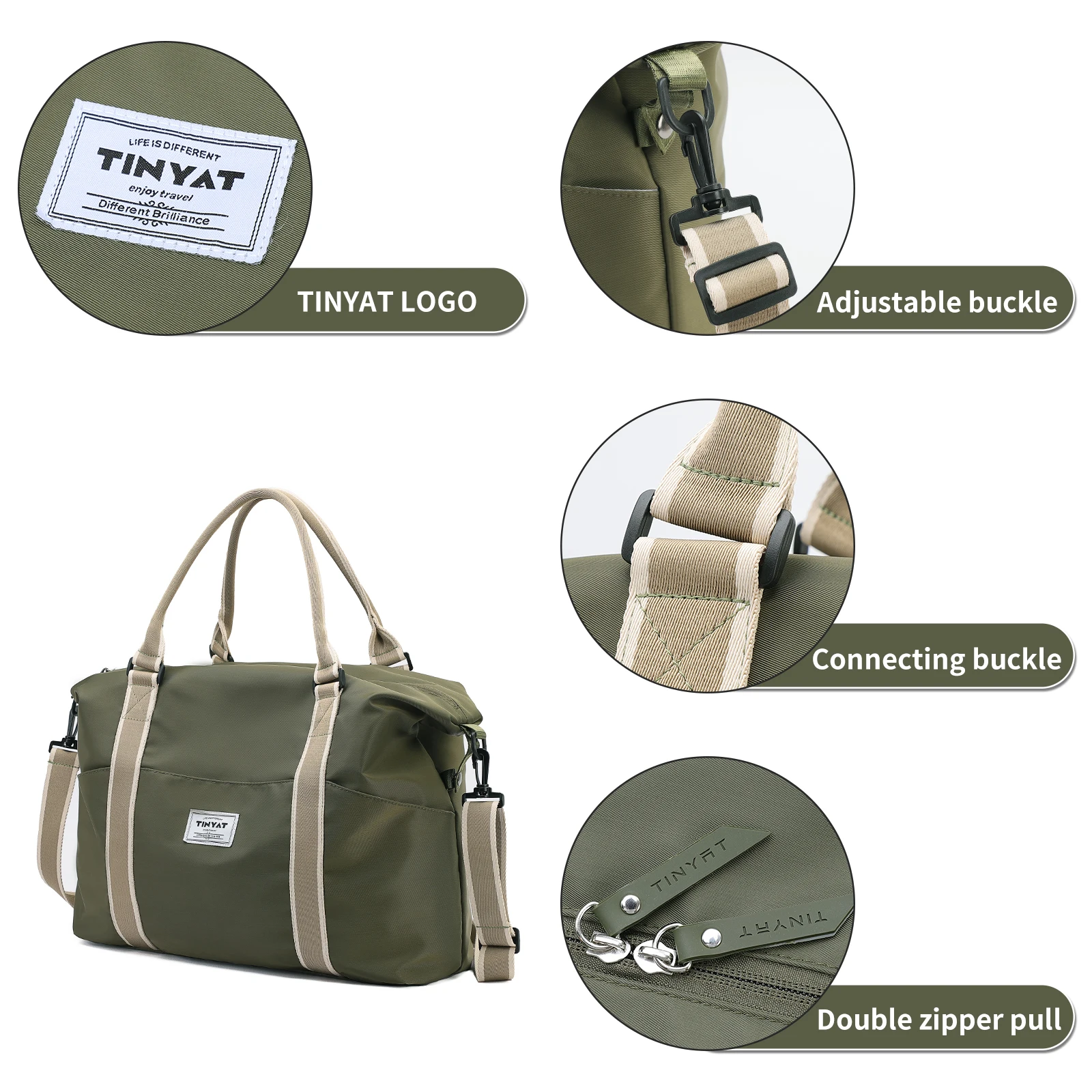 TINYAT Large Women's Travel Bags WaterProof Gym Tote Bags Yoga Sport Crossbody Duffle Bags Female Luggage Handbags Organizer