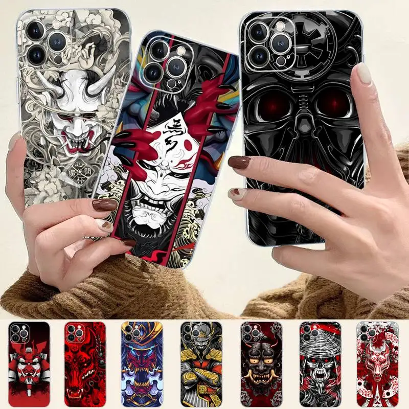 

Samurai Oni Mask Phone Case For iPhone 8 7 6 6S Plus X SE 2020 XR XS 14 11 12 13 Mini Pro Max Mobile Case