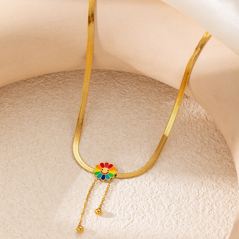Ожерелье ENSHIR из нержавеющей стали 316L с цветными подсолнухами и кисточками для
