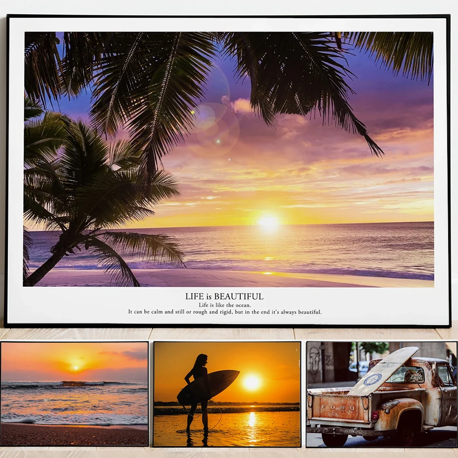 

Modern Natural Scenery Posters Sunset Seascape Fashion Life Wall Art Prints Home Decor Canvas Painting Girl Surf Picture Cuadros