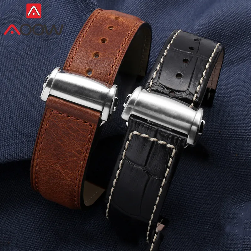 Genuine Leather Strap 20mm 22mm Stainless Steel Folding Buckle Men Replacement Bracelet Watch Band for Hamilton Khaki Aviation
