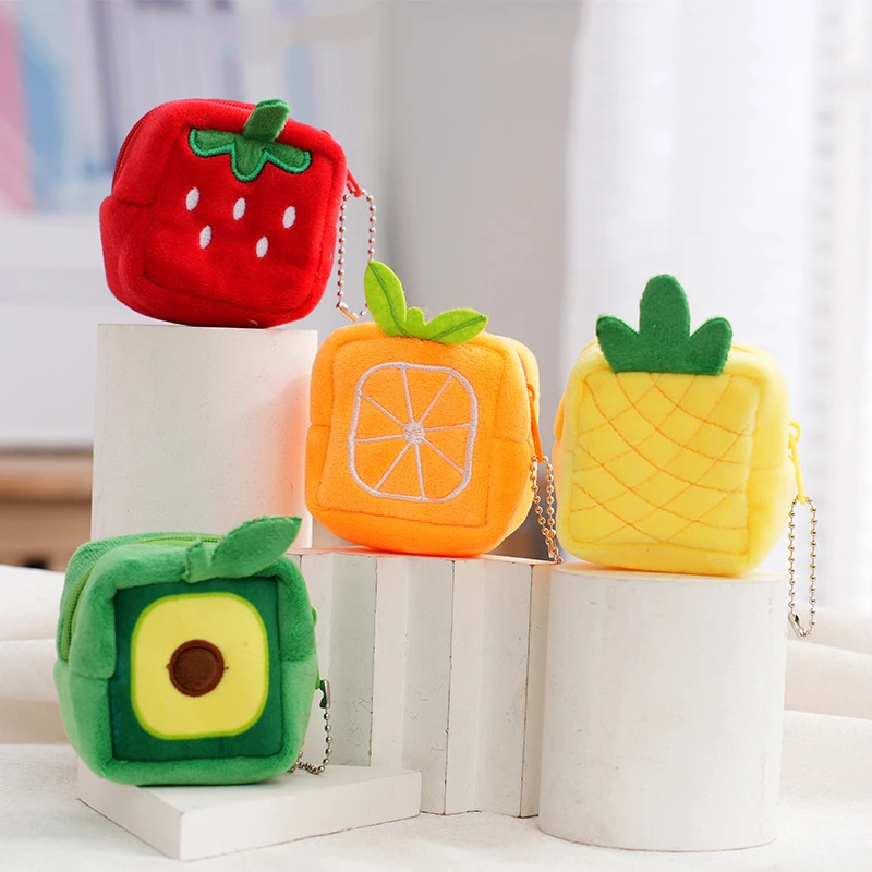 

Cute Fruit Style Coin Purse Children's Plush Zipper Pendant Coin Purse Avocado Strawberry Coin Money Key Earphone Storage Pouch