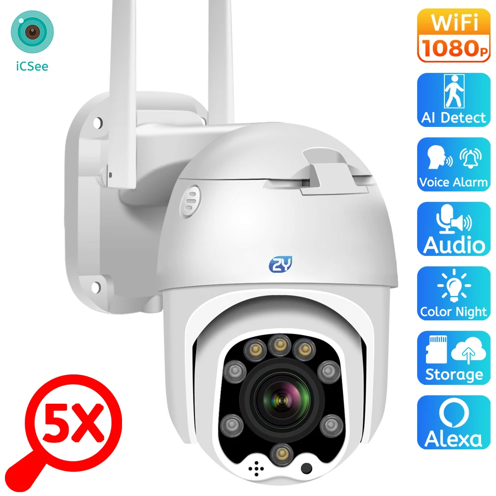 

, 5X Optical Zoom WiFi PTZ Camera Outdoor 1080P Color Night Auto Tracking Wireless Speed Dome CCTV Video Surveillance IP Camera