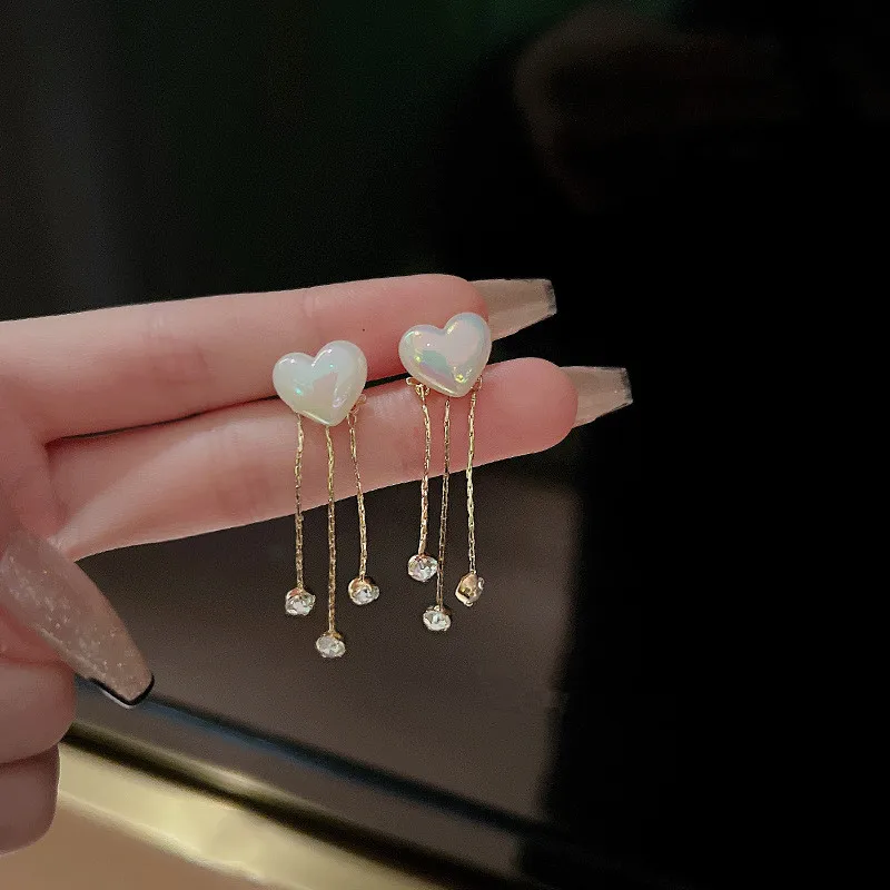 

New Fashion Trend Unique Design Elegant Delicate Pearl Heart Zircon Tassel Earrings Women Jewelry Wedding Party Gifts Wholesale