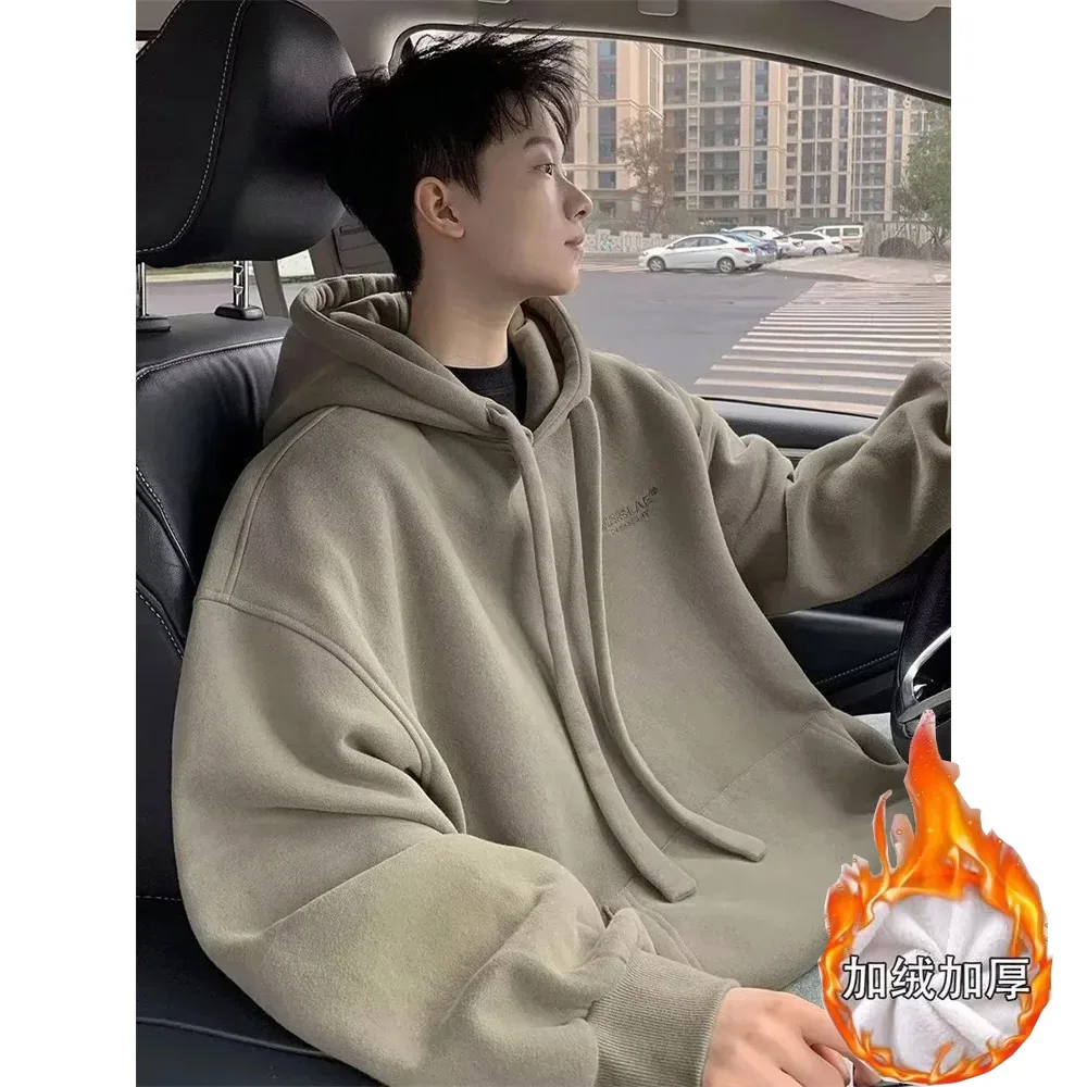 

Oversized Hooded Men's Hoodies Sweatshirt Autumn Winter New Sports American Trendy Brand College Plush Fleece Thick Hoodie Coat
