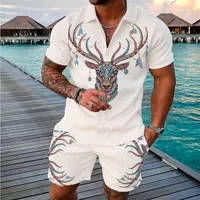 fashion mens zipper polo shirt set mens casual animal 3d printed polo shirt shorts two piece set sportswear tracksuit men