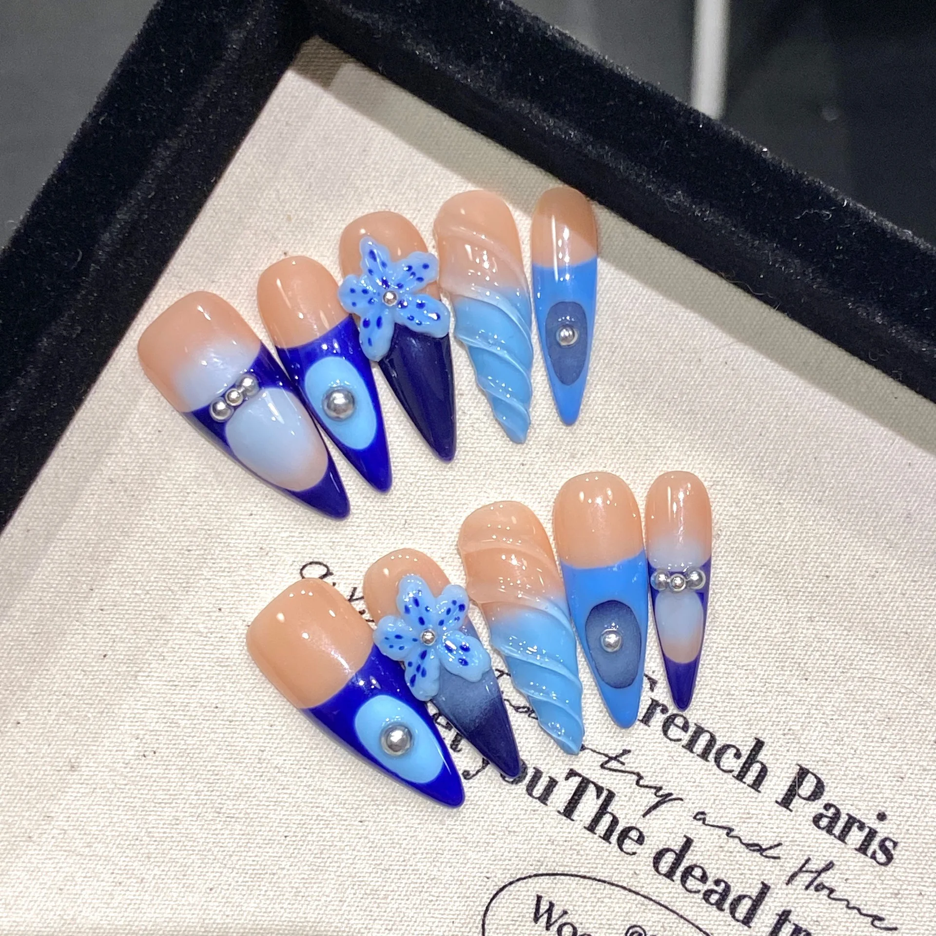 Острые ногти Ocean Y2K для девушек накладные с длинным миндалем 10 шт. искусственные