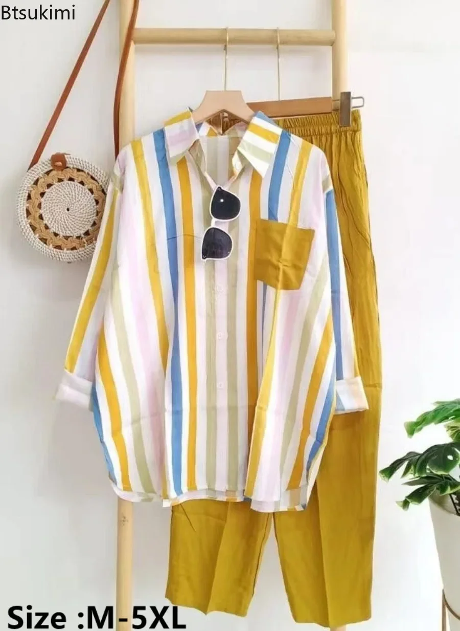 2024 женские повседневные комплекты из 2 предметов винтажные рубашки с длинными