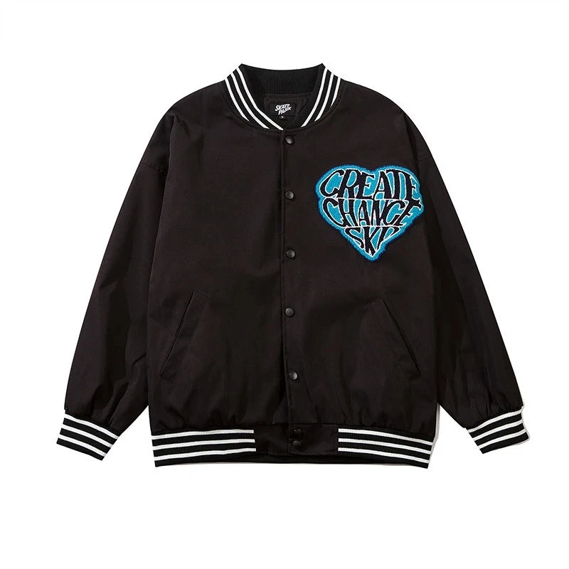 

Куртка Бейсбольная Женская в стиле хип-хоп, винтажная модная повседневная Уличная одежда с вышивкой в виде сердца, для колледжа, пары