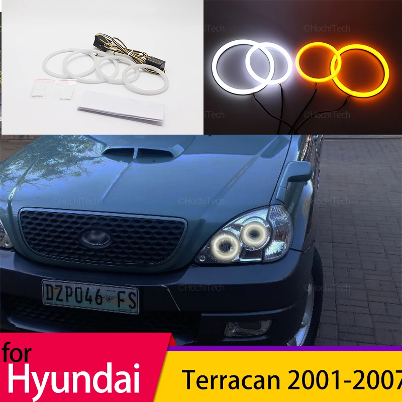 

White Yellow Halo Ring Angel Eyes Turn Signal Switchback Cotton LED Tuning Headlight Light Rings for Hyundai Terracan 2001-2007