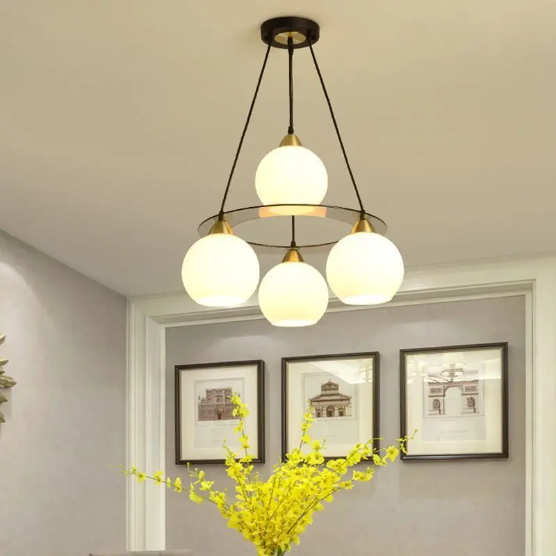 

Modern Minimalist Art Chandeliers Warm Glass Ball LED Ring Lamp for Dining Room Bedroom Lighting Home Decor Suspension Luminaire