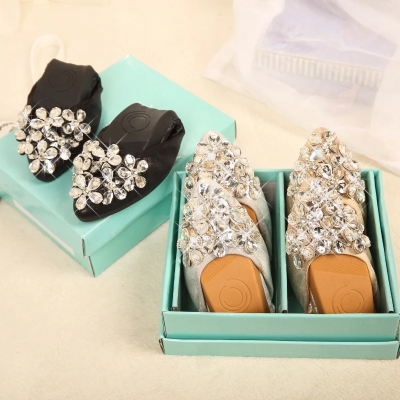 41 42 43 Plus Big Over Large Size Shoes Women's Pointed Flat Sole Rhinestone Soft Sole Shallow Mouth Single Shoes