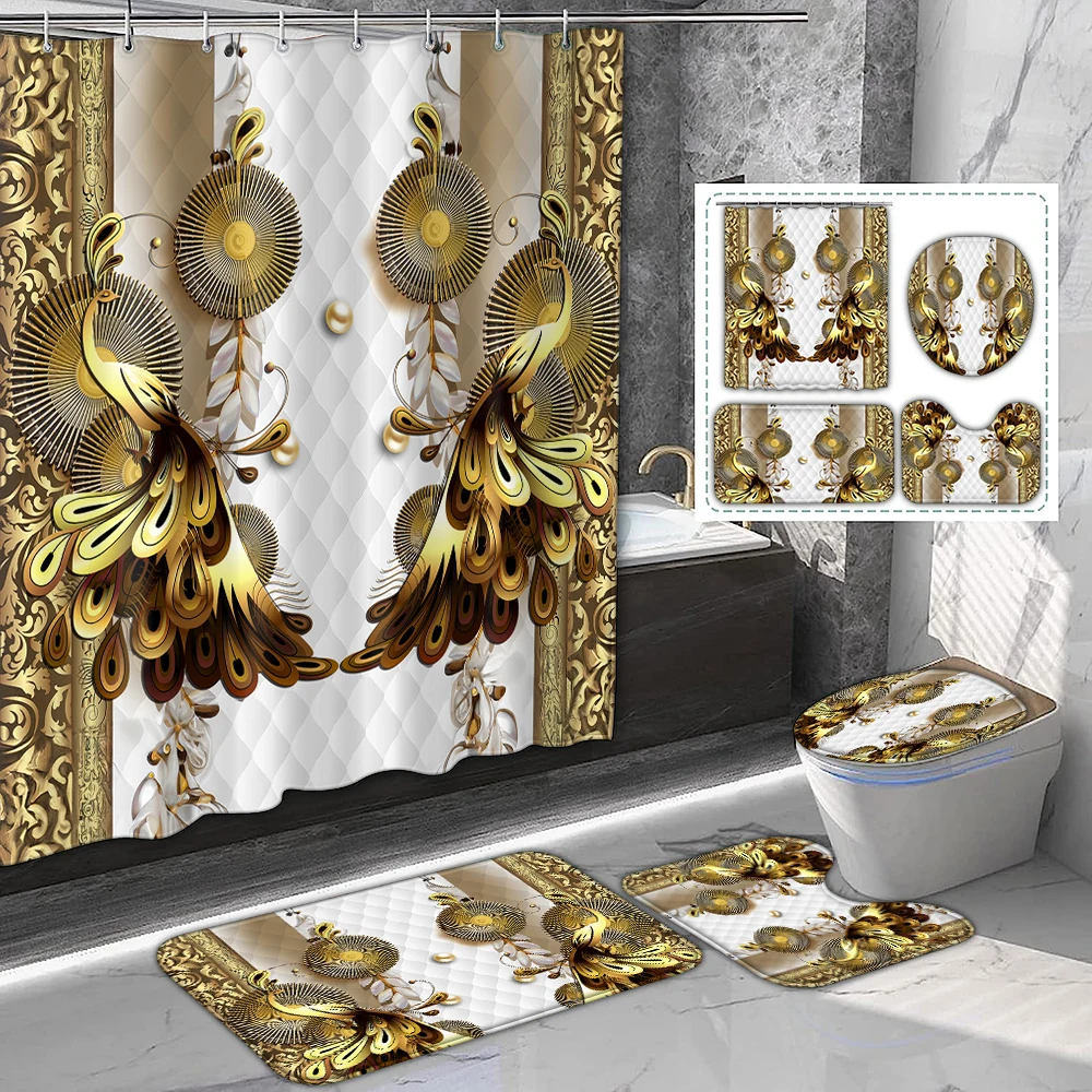 

Комплект для ванной комнаты CMYK, набор из 4 предметов, полиэстер, рисунок лебедей и цветов