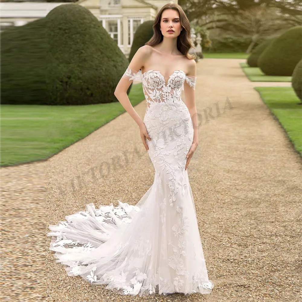 

VIKTORIA Modern Wedding Dresses Sweetheart Custom-Made Court Train Zipper Mermaid Appliques Off the Shoulder Vestidos De Novia