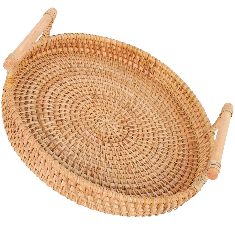 

Dinner Plate Fruit Tray Round Woven Wicker Coffee Table Serving Storage Rattan Baskets