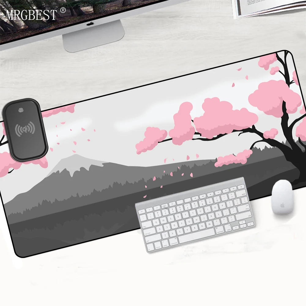 

Black White Wireless Charging Mouse Pad Sakura Laptop Accessories Keyboards Desk Mat Note Pad Pink Gaming Computer Mat Pc Gamer
