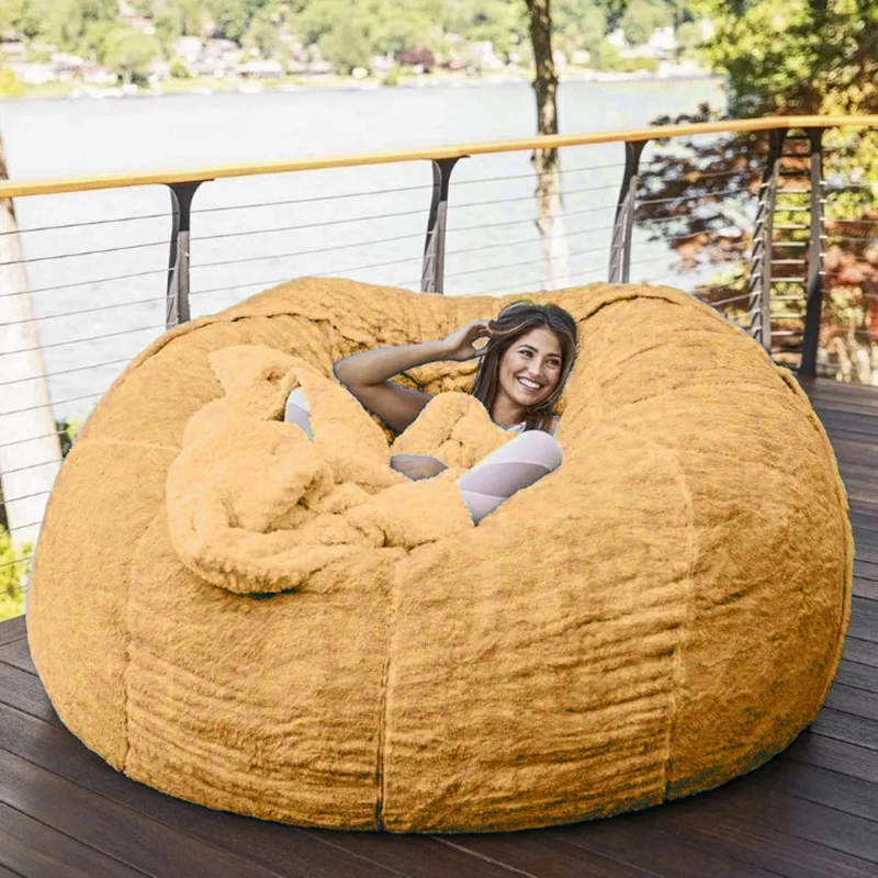 Dropshipping New Giant Sofa Cover Soft Comfortable Fluffy Fur Bean Bag Bed Recliner Cushion Cover Factory Shop images - 6