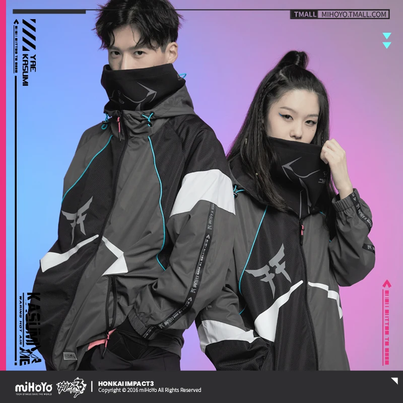 

Anime Game Honkai Impact 3 COSPLAY Yae Sakura Neon Shade Theme Sports Stitching Thin Loose Coat Couple Hooded Men Women Top