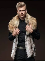 mens faux fur vest slim fit lapel big fur collar short waistcoat men jacket brown leather jacket winter warm coat