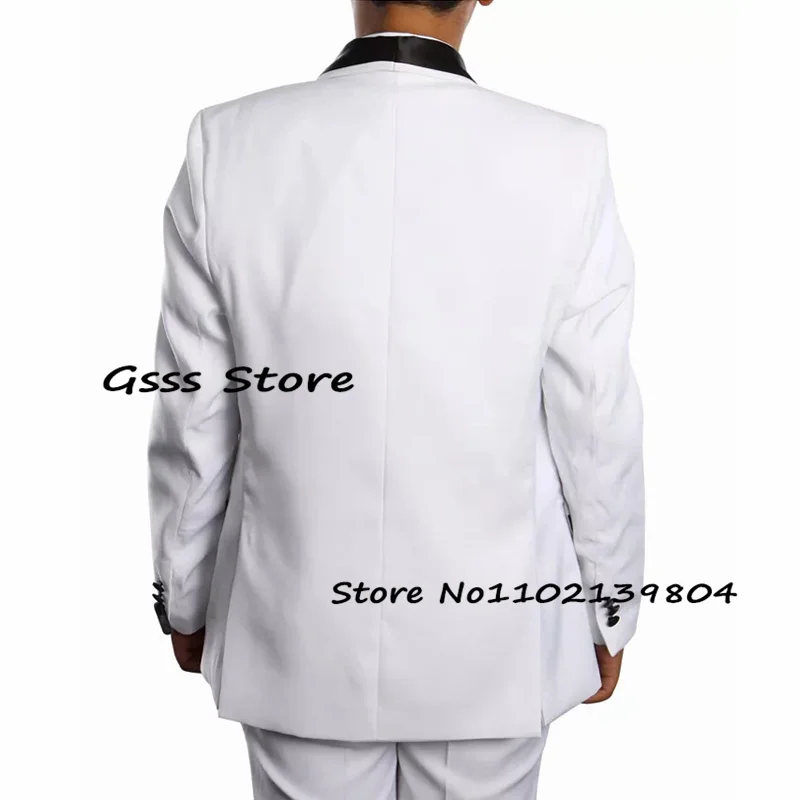 Boys Formal 3 Piece Suit Shawl Collar White Wedding Tuxedo Kids Blazer Pants Vest Child Pants Set Full Outfit enlarge