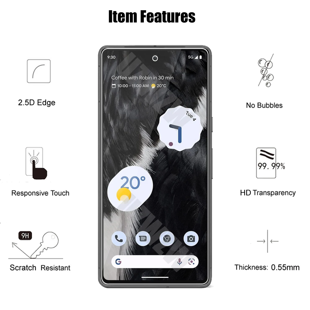 4 in 1 For Google Pixel 7 6 6A 5 4A 5A 5G 4 XL 4XL (2pcs) Tempered Glass Screen Protectors & (2pcs) Camera Lens Protective Film