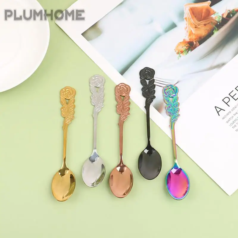 

Кофейная ложка с розовой ручкой из нержавеющей стали 304, маленькая ложка для перемешивания, необычные аксессуары для кухни