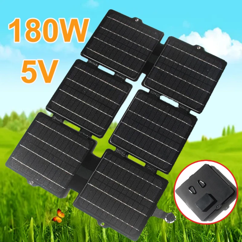 

180W Folding Solar Panel USB 5V USB Waterproof Solar Charger Portable Solar Power Bank Mobile Power for Outdoor Camping Hiking