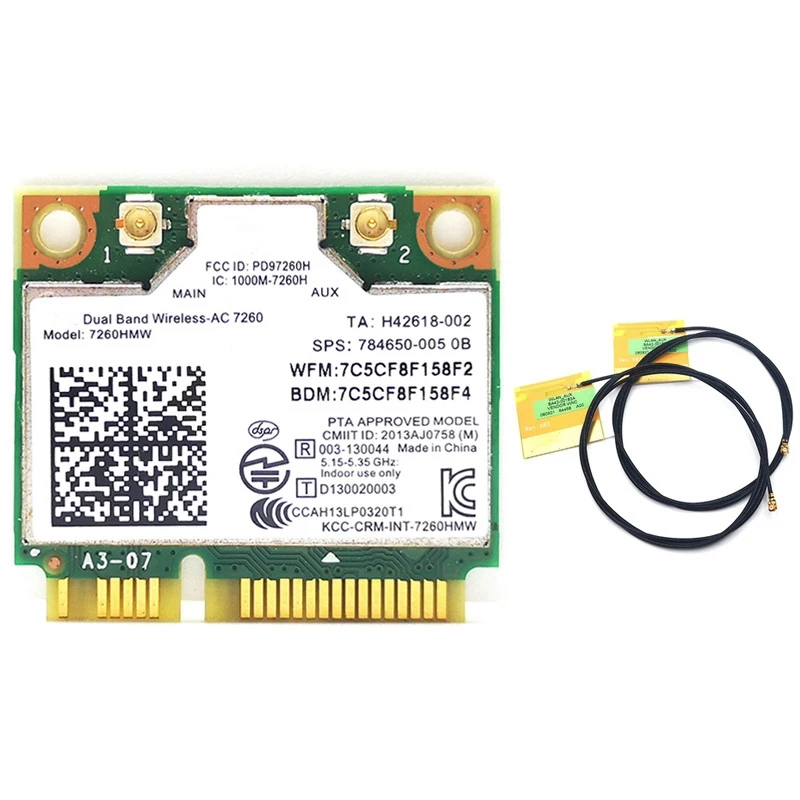 

Wireless Card Dual Band Wireless AC7260 7260HMW 7260AC 867Mbps Half Mini PCI-E 802.11Ac 2X2 Wifi Bluetooth4