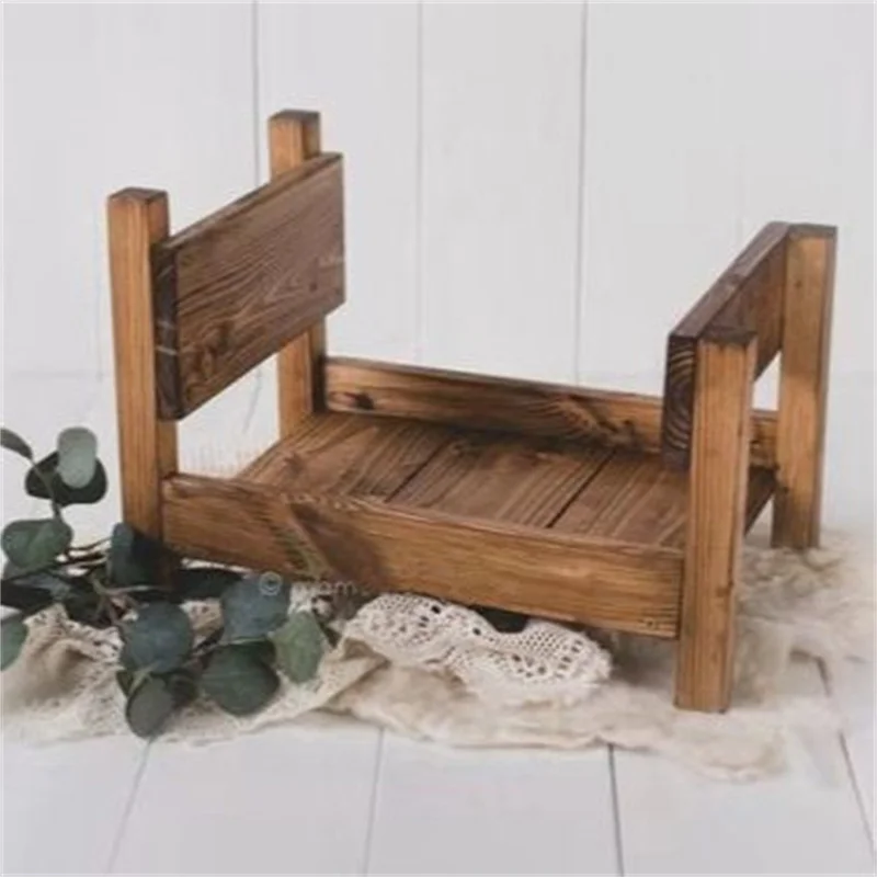 

2022 Newborn Photography Props Handmade Wooden Baby Bed Crib Studio Posing Sofa Accessories Baby Infant Shoot Photo Bed