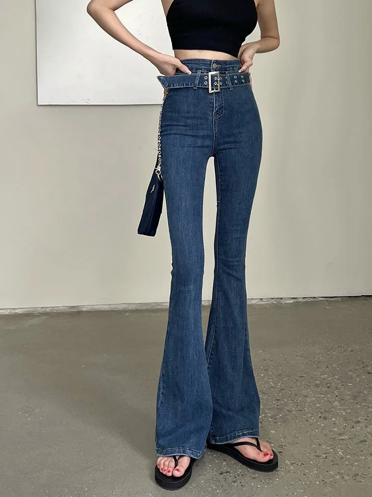 

Womens High Waisted Bell Bottom Jeans Denim High Rise Flare Jean Pants With Wide Leg Belt Elastic Skinny Slim Y2K Jeans Trousers