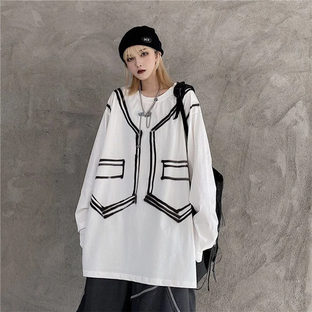 

Autumn Men's T Shirt Long Sleeve O Neck Print Oversized Tops High Street Hip Pop Casual Loose Men Clothing Vintage