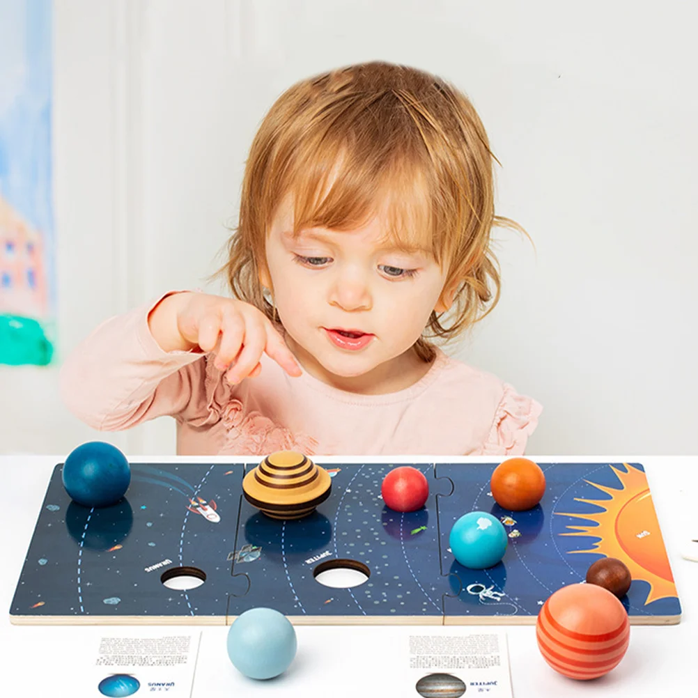 

1 Set of Wooden Space Toy Kids Planet Puzzle Plaything Cartoon Planet Match Toy Educational Toy