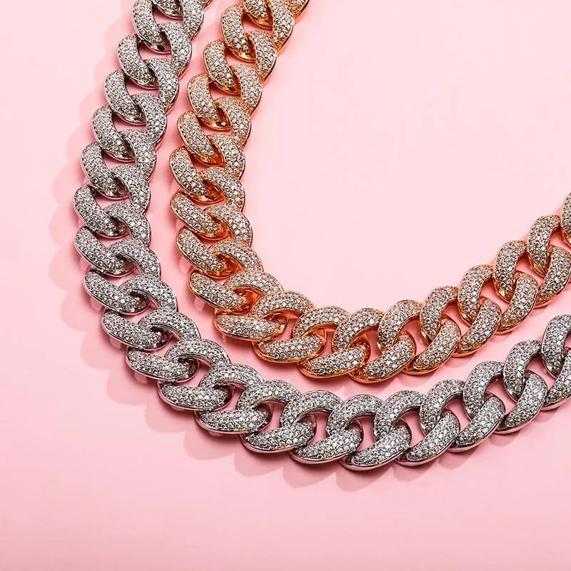 

High-grade 18mm14-15 Inch Short Men's and Women's Neck Chains, Big Cuban Chain Chains, Zircon Personalized Necklaces jewlery