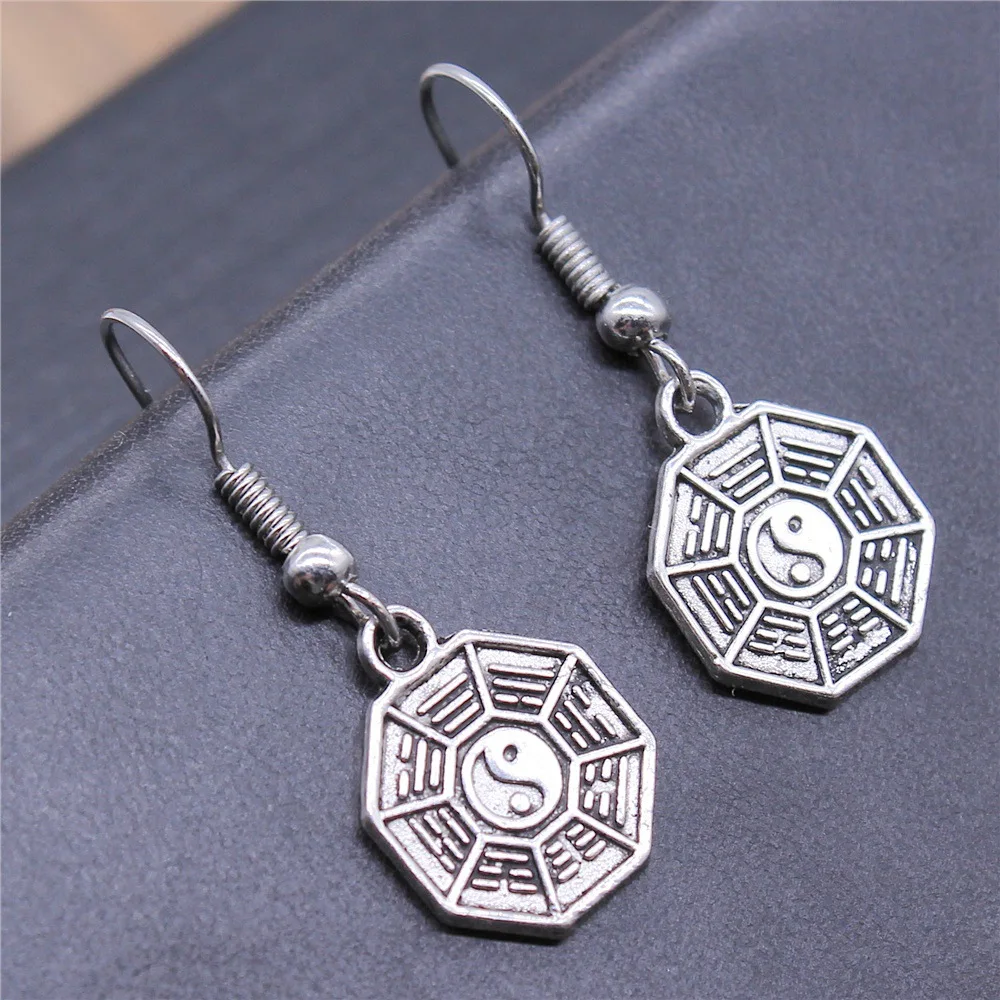 

Fashion Handmade Simple Design Antique Silver Color Tai Chi Ying Yang Pendant Earrings Women Vintage Drop Earrings
