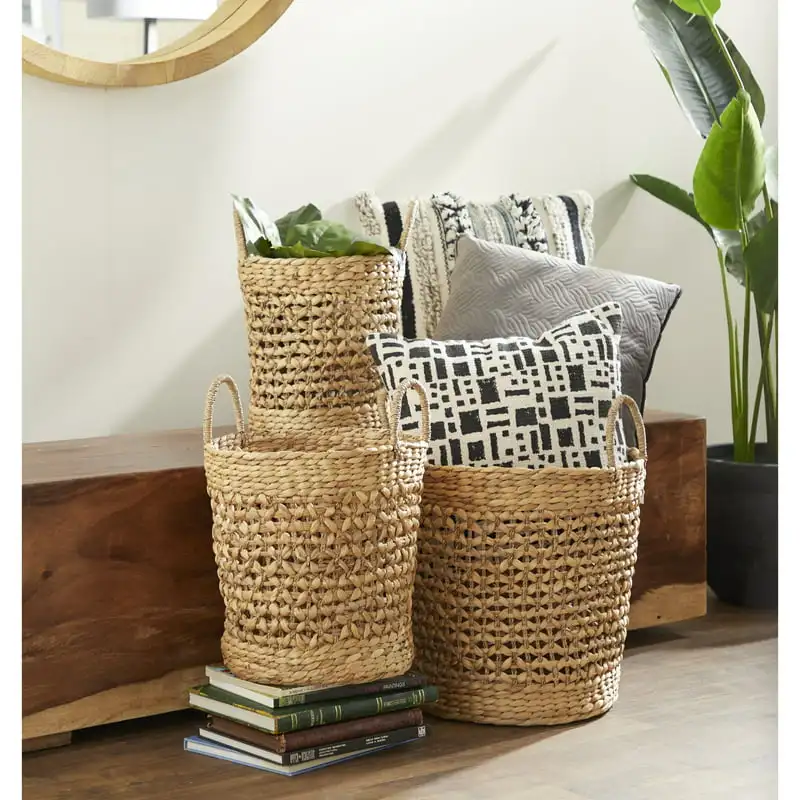 

Coastal Brown Seagrass Woven Storage Basket, Set of 3 21", 18", 16"H