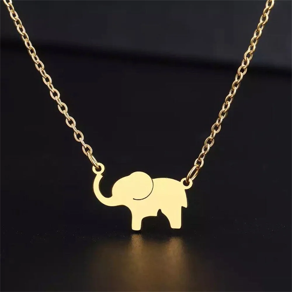 

Stainless Steel Necklaces Elephant Animal Pendant Chain Collar Charm Fashion Jewelry for Women Men Banquet Christmas Gift