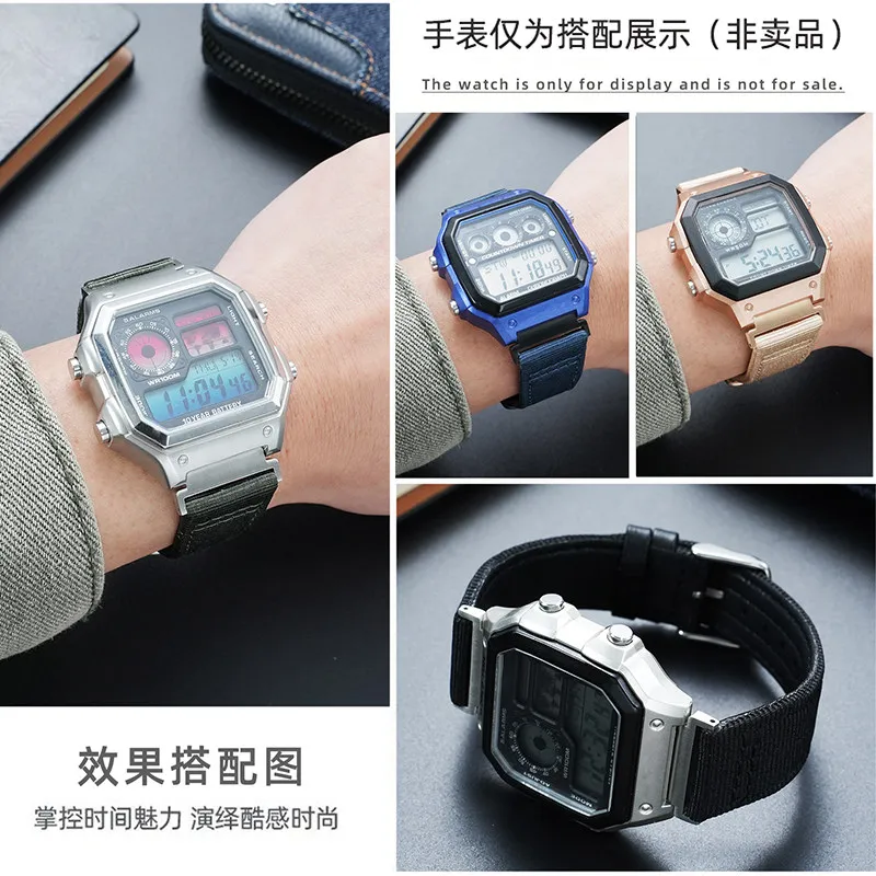 Фото Нейлоновый ремешок для часов Casio AE1200WH/1300/1000/1500 AE-1200 A158W A159, модифицированный водонепроницаемый ремешок для спортивных часов, 18 мм №3
