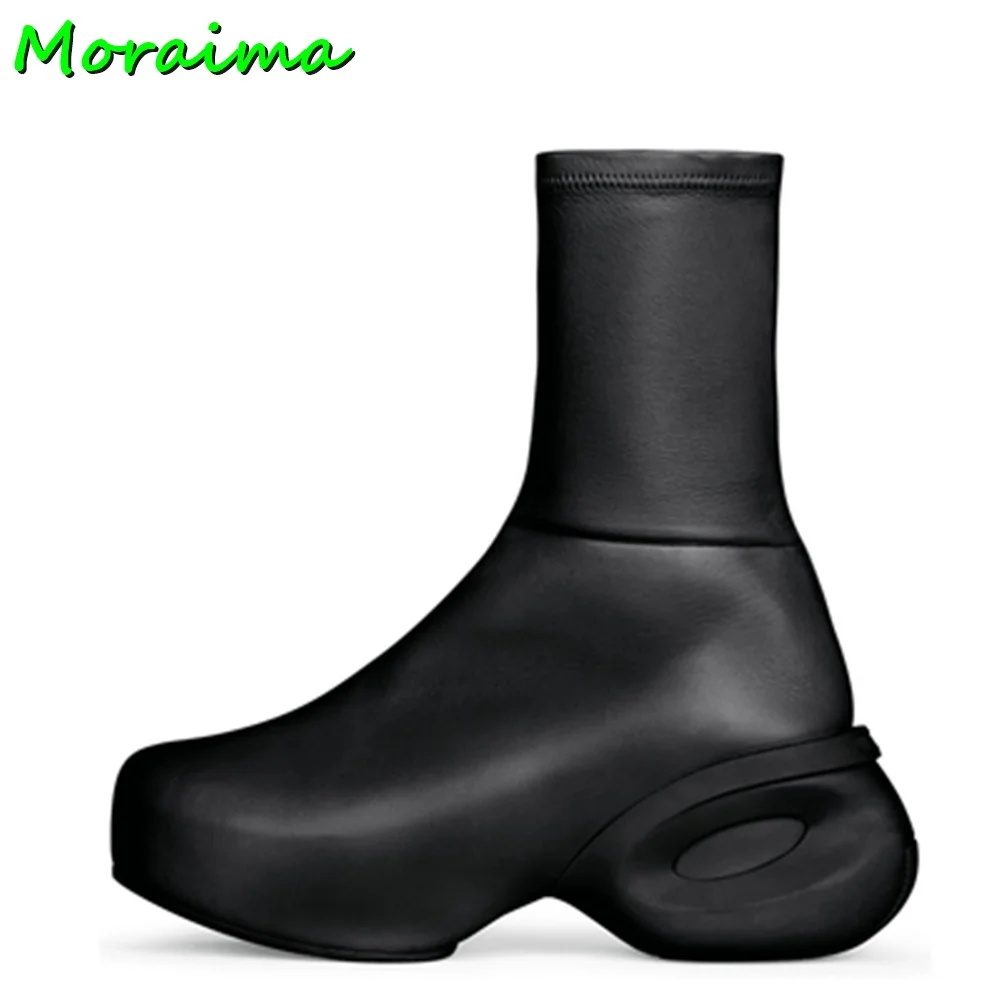 Platform Round Toe Elastic Ankle Boots Chunky Heel Side Zipper Green Solid Suede Leather Women Fashion Short Boots New Arrival