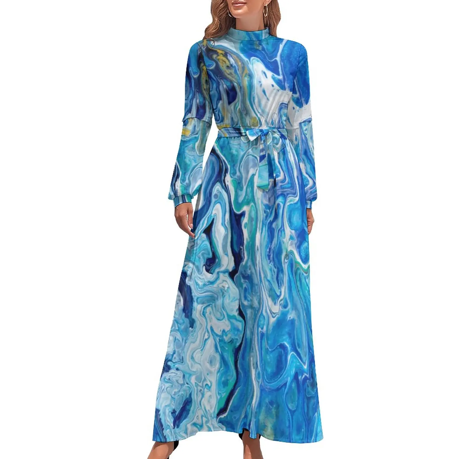 

Платье женское длинное с длинным рукавом и высокой талией