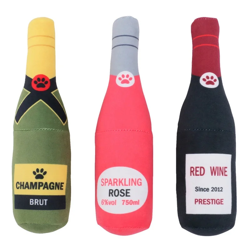 

22cm printed wine bottle plush filling squeaky pet toy dog toy cross-border new stock