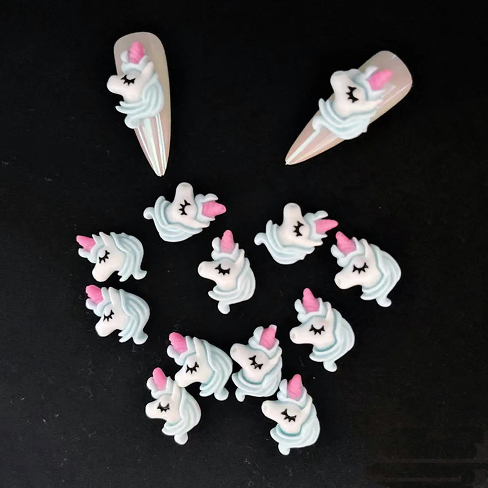 20pcs Kawaii Cartoon Nail Art Charm 3D Cute Unicorn Cow Egg Nail Jewelry Decoration DIY Acrylic Cartoon Series Nail Accessories