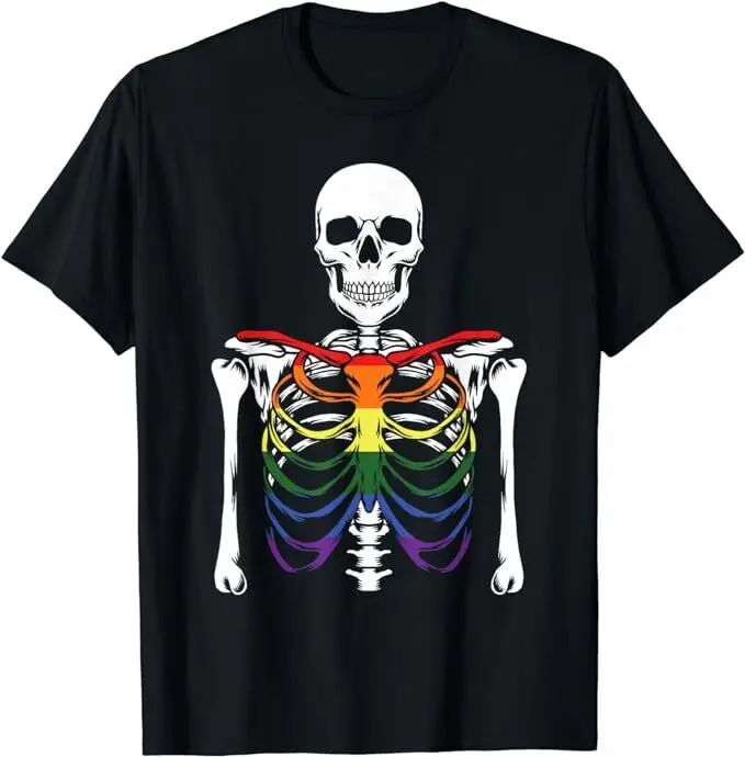 z żeberą szkieletu Gay Pride Rainbow LGBT-Q Ally Mężczyźni Kobiety T-ShirtAnime Wzór Odzież Y2K SummerAnime Graficzne koszulki dla Clo