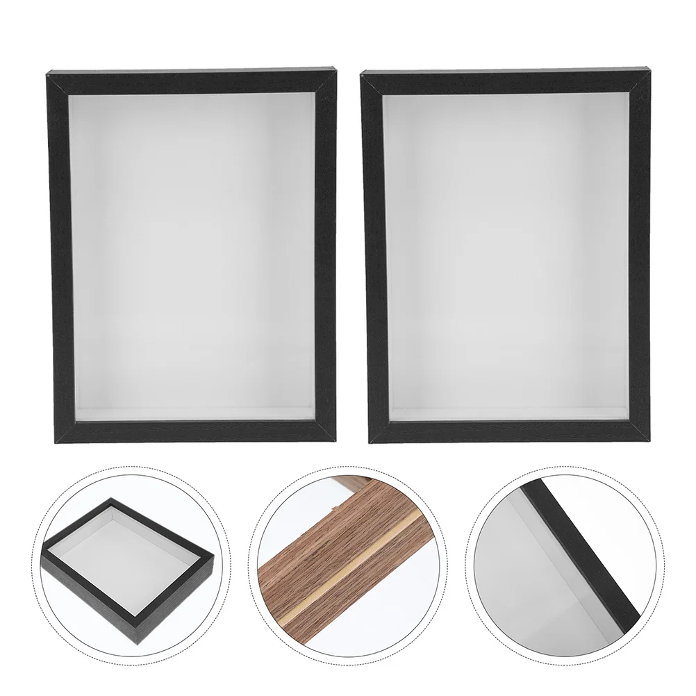 

2 Pcs Storage Photo Frame Plants Pressing Bedside Table Ornament Square Bracket Flower Display Wood Small Cases Lovers Wedding