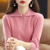 spring and autumn new polo collar long sleeve pullover sweater loose thin section versatile knit top