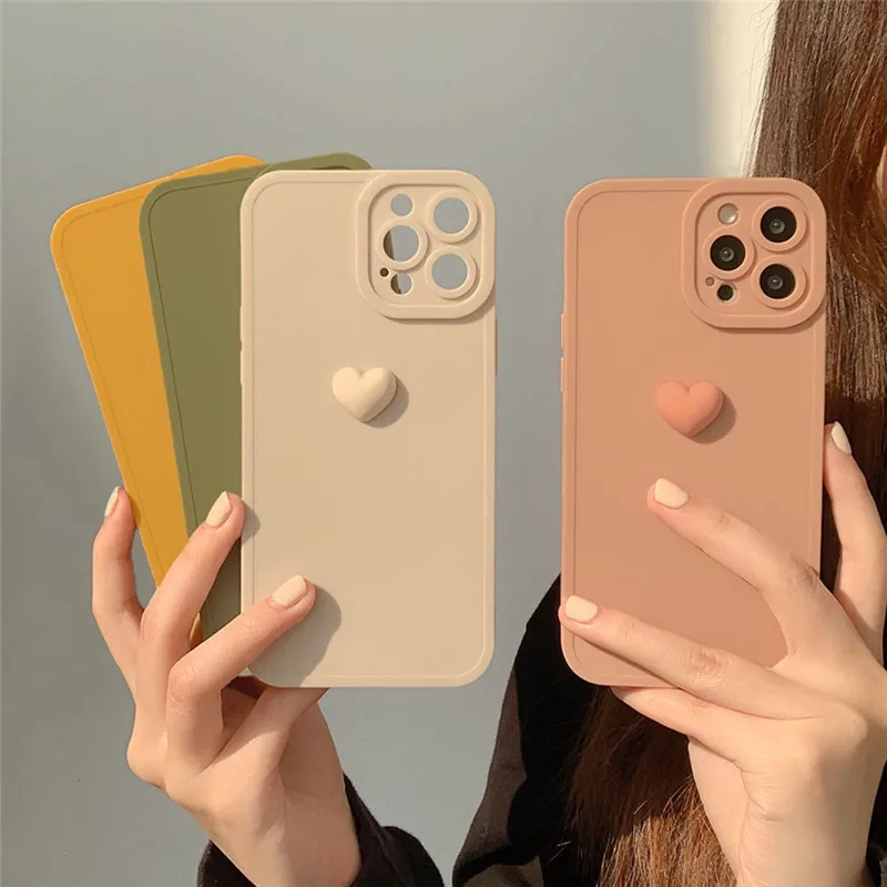 

LUPWAY 3D Heart Cute Love Phone Case For iPhone 13 12 Pro Max XS Max 11 Pro X XR 8 7 Plus SE Silicone Soft shockproof Cover Capa