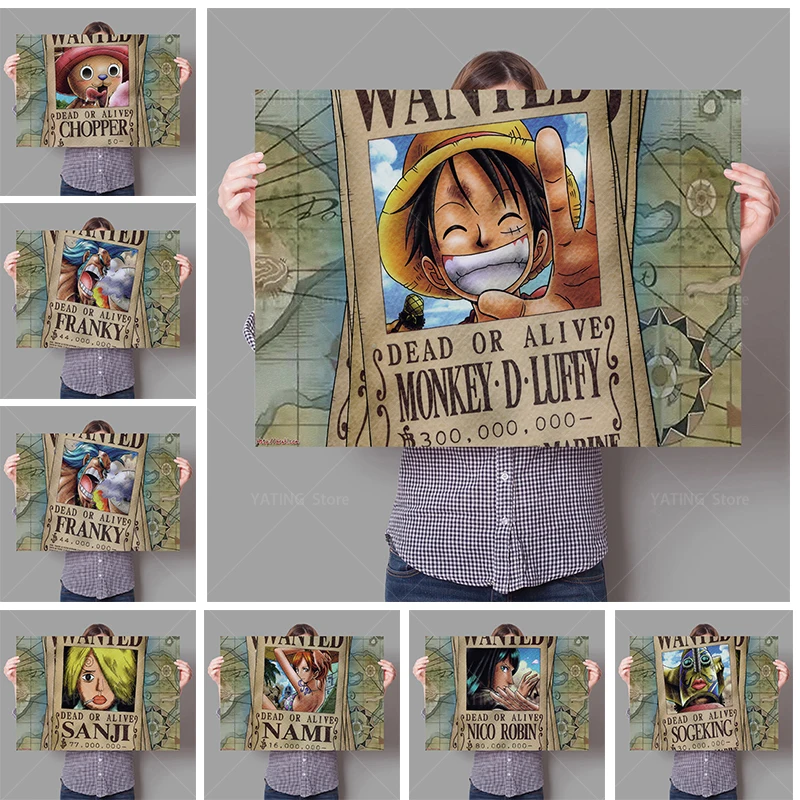 

One Piece Luffy Anime Canvas Painting Anime Retro Wanted Poster Print Wall Art Picture Modern Children's Bedroom Decoration Pain