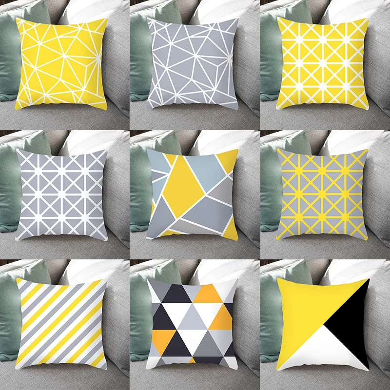 45x45 см наволочка желтого цвета с геометрическим рисунком в стиле пэчворк