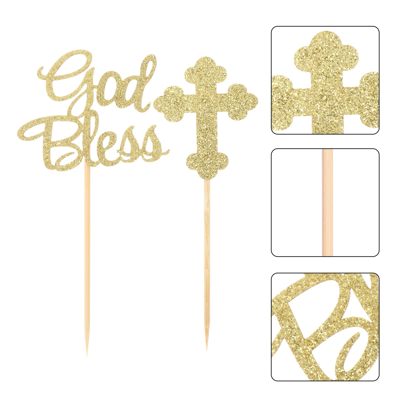 

Topper Cake Birthday Party Bless Pick Toothpick Cross Supplies Baptism Communion First Glitter Appetizer Insert Golden God Gold